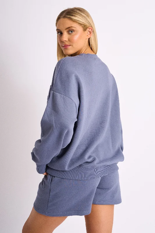 Kaiia Embossed Logo Oversized Sweatshirt Blue