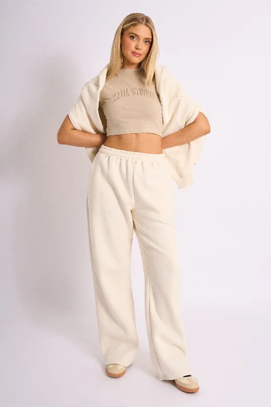 Kaiia Embossed Wide Leg Joggers Cream