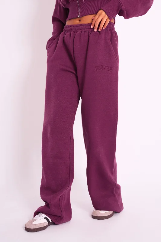 Kaiia Logo Wide Leg Joggers Burgundy