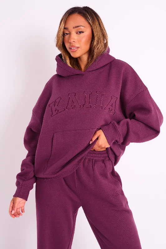 Kaiia Slogan Oversized Hoodie Burgundy