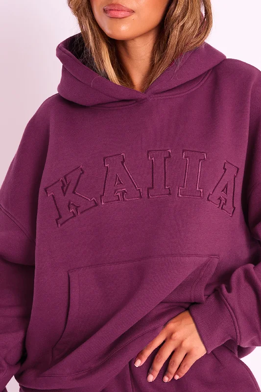 Kaiia Slogan Oversized Hoodie Burgundy