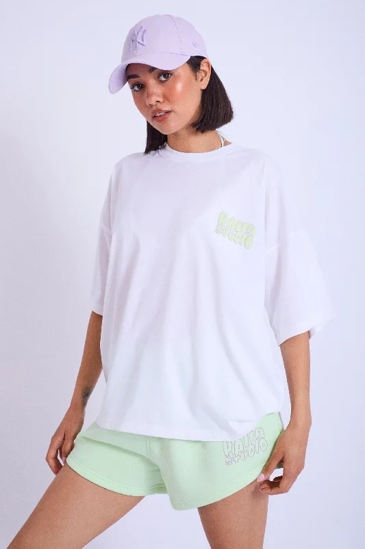 Kaiia Studio Bubble Logo Oversized T-shirt White & Lime