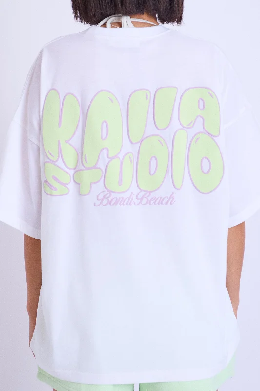 Kaiia Studio Bubble Logo Oversized T-shirt White & Lime