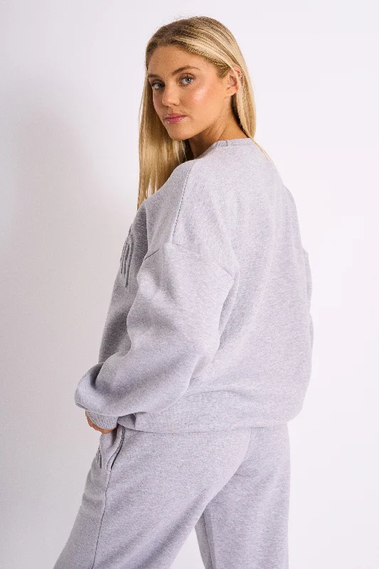 Kaiia Studio Embossed Logo Oversized Sweatshirt Grey Marl