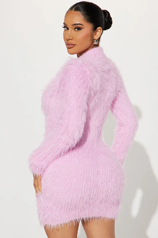 Liliana Fuzzy Sweater Mini Dress - Pink