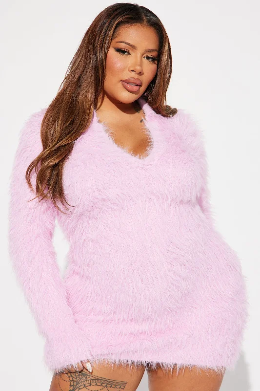 Liliana Fuzzy Sweater Mini Dress - Pink