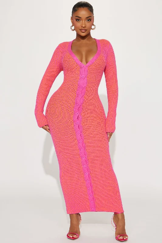 Mariah Sweater Maxi Dress - Pink/combo