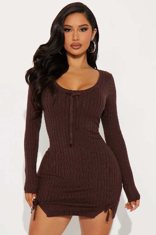 Maya Sweater Mini Dress - Chocolate