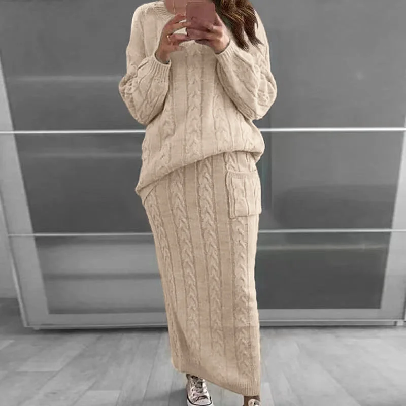 S-5XL Plus Size Women Clothing Lady Sweater 2 Pieces Set Casual Oversized Cable Knit Two Piece Sweater Skirt Dress Set Women