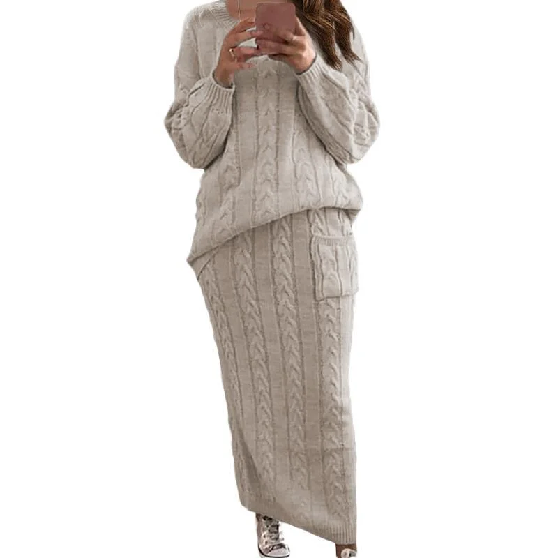 S-5XL Plus Size Women Clothing Lady Sweater 2 Pieces Set Casual Oversized Cable Knit Two Piece Sweater Skirt Dress Set Women