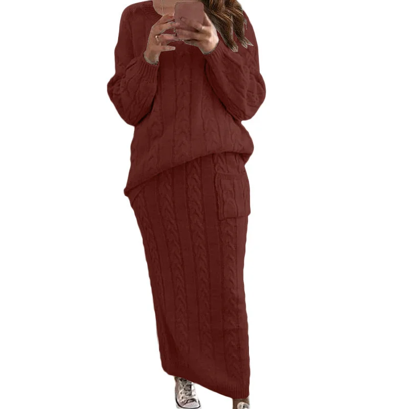 S-5XL Plus Size Women Clothing Lady Sweater 2 Pieces Set Casual Oversized Cable Knit Two Piece Sweater Skirt Dress Set Women