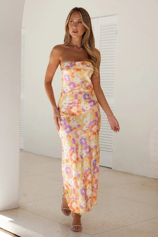 Shining Through Satin Strapless Maxi Dress Orange