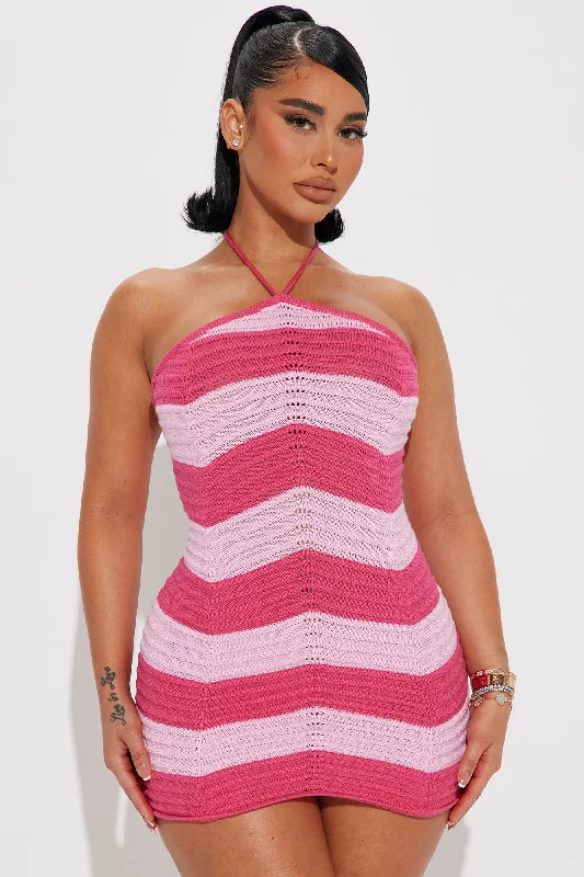 Sweet Summer Halter Mini Dress - Pink/combo