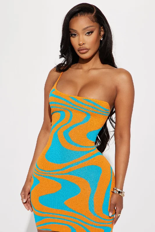 Swirl Sweater Mini Dress - Orange/combo