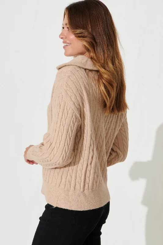 Tanna Zip Knit In Brown Wool Blend