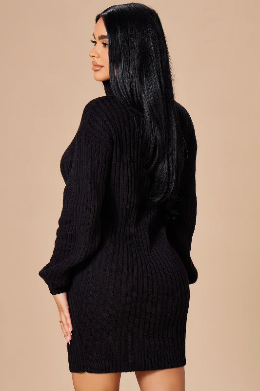 Too Cozy Turtle Neck Sweater Dress - Black