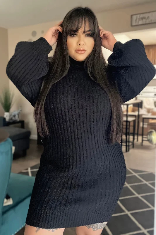 Too Cozy Turtle Neck Sweater Dress - Black