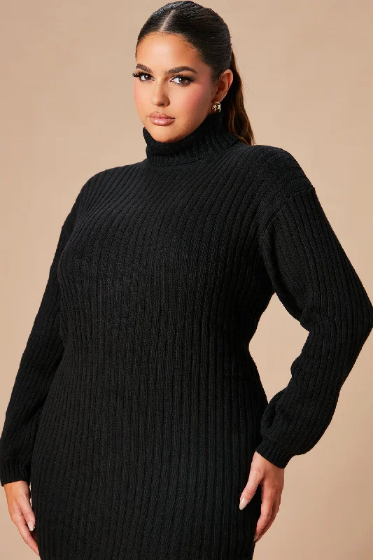 Too Cozy Turtle Neck Sweater Dress - Black