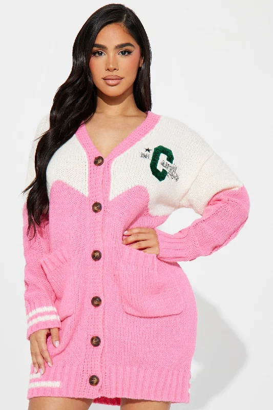 Varsity Sweatshirt Mini Dress - Pink