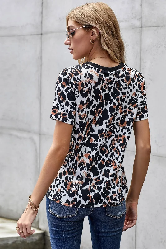 KittenAlarm - Fashion Women Short Sleeve Crew Neck Leopard Print Basic T-shirt