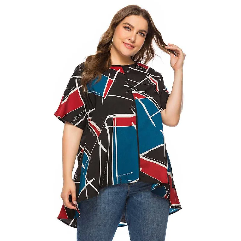 KittenAlarm - Large Size Women's Loose Geometric Print Short Sleeves T-shirt