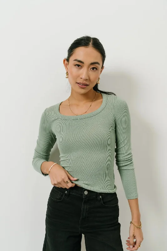 Audrey Ribbed Top in Green