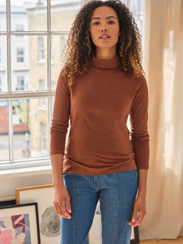 Fairtrade Organic Cotton Polo Neck Top - Chestnut Brown