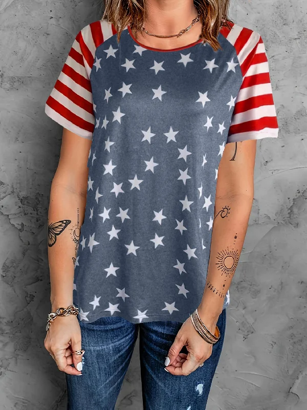 Full Size Star Striped Round Neck Short Sleeve T-Shirt