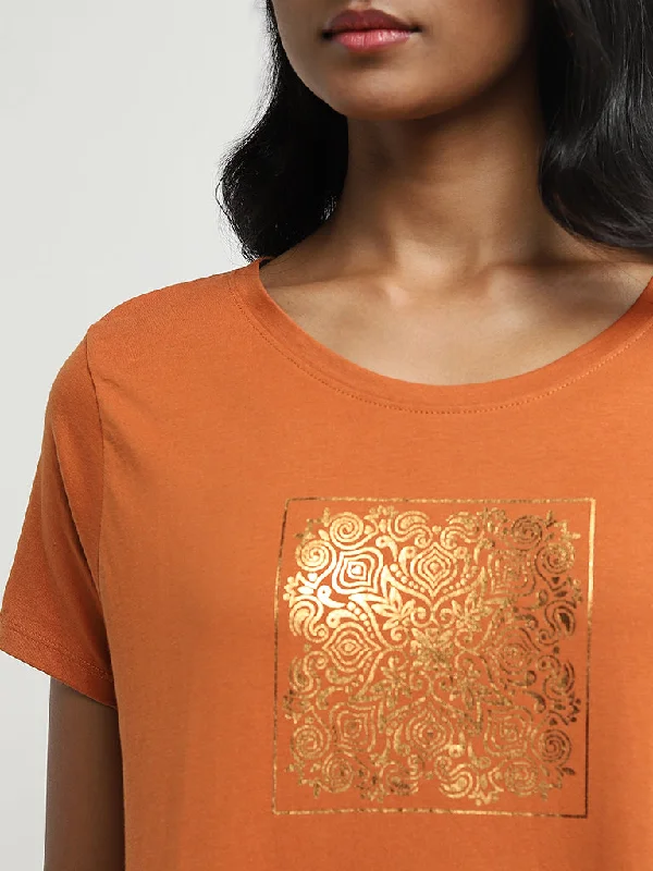 LOV Rust Mandala Design Cotton T-Shirt