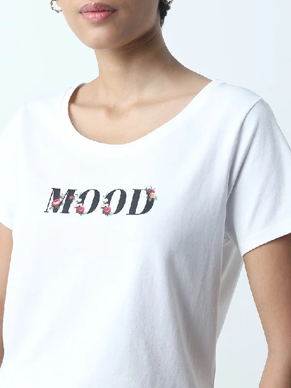 LOV White Text Printed Cotton T-Shirt