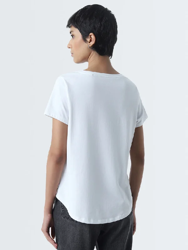 LOV White Text Printed Cotton T-Shirt