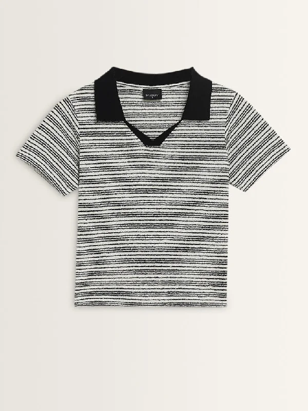 Studiofit Black & White Stripe Printed Cotton Blend T-Shirt