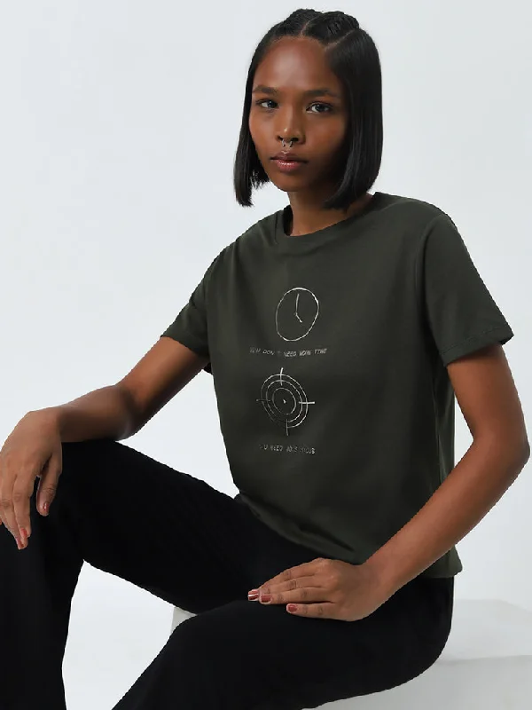 Studiofit Olive Printed Cotton T-Shirt