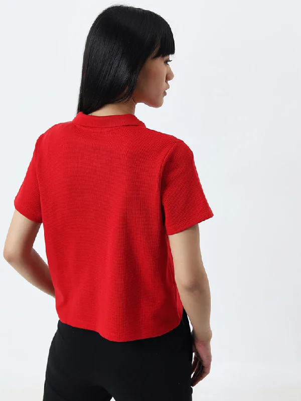 Studiofit Red Waffle Textured Cotton T-Shirt