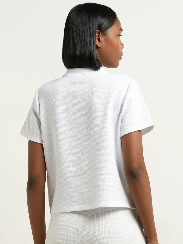 Studiofit White Waffle-Textured Cotton Polo T-Shirt