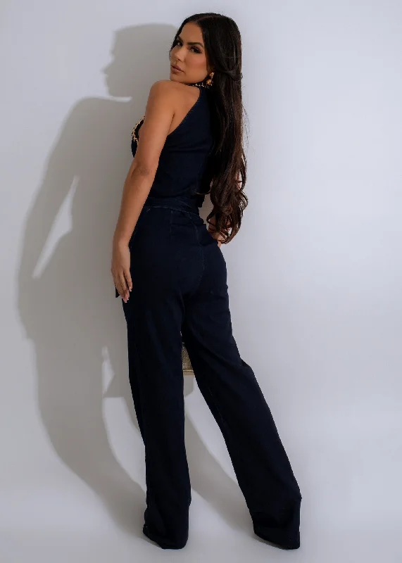 Kiss Me Chain Denim Jumpsuit Dark Denim