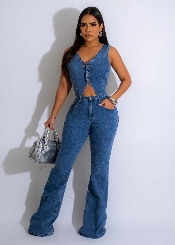 Mystery Extreme Flare Jumpsuit Dark Denim