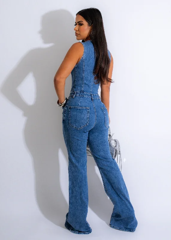 Mystery Extreme Flare Jumpsuit Dark Denim