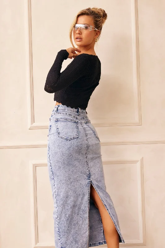 Nola Midi Skirt - Washed Blue