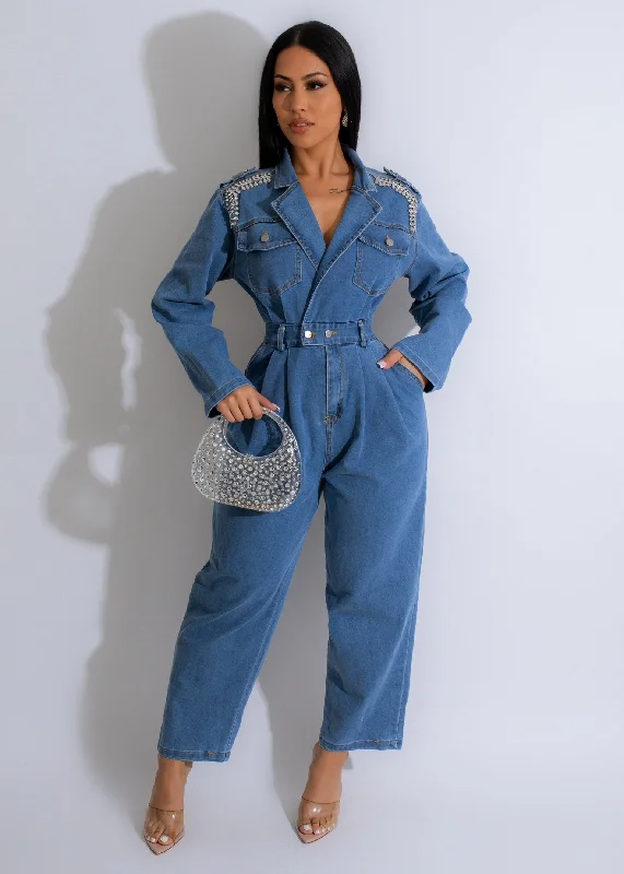 When You Believe Rhinestones Jumpsuit Denim