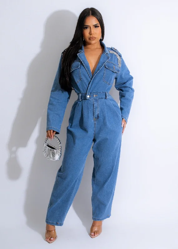 When You Believe Rhinestones Jumpsuit Denim