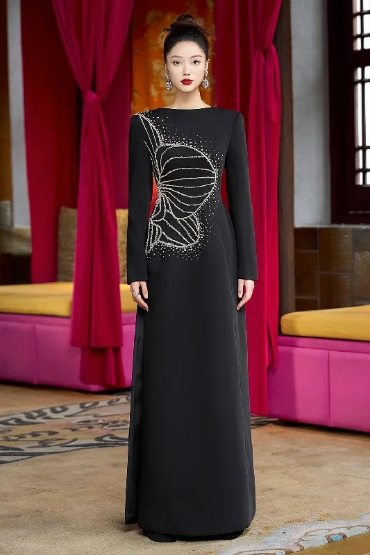 Buy More, Pay Less!Magnif Sheath Boat Neck Velvet Satin Maxi Dress