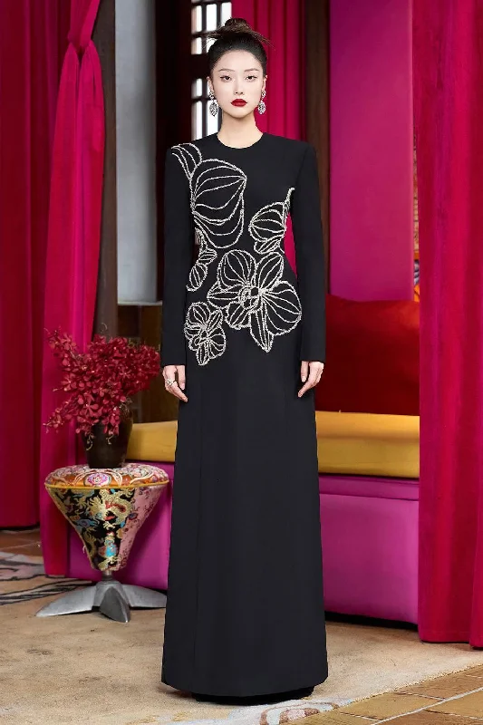 Limited Edition, Limited Price!Radiax Sheath Round Neck Velvet Satin Maxi Dress