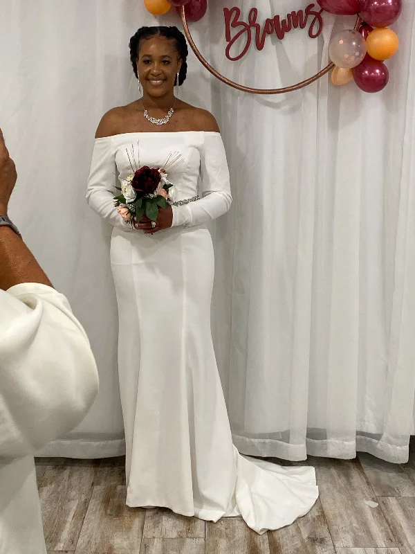 Your Favorite Items on Sale Now!David's Bridal Off-the-shoulder buttoned back crepe wedding dress