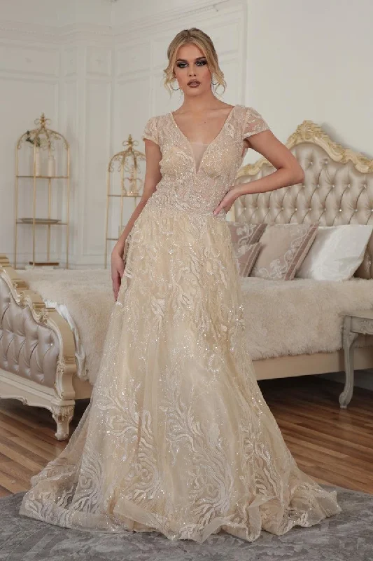 Shop Smart, Save Big!High Couture NR2208 Long Cap Sleeve Prom Ball Gown