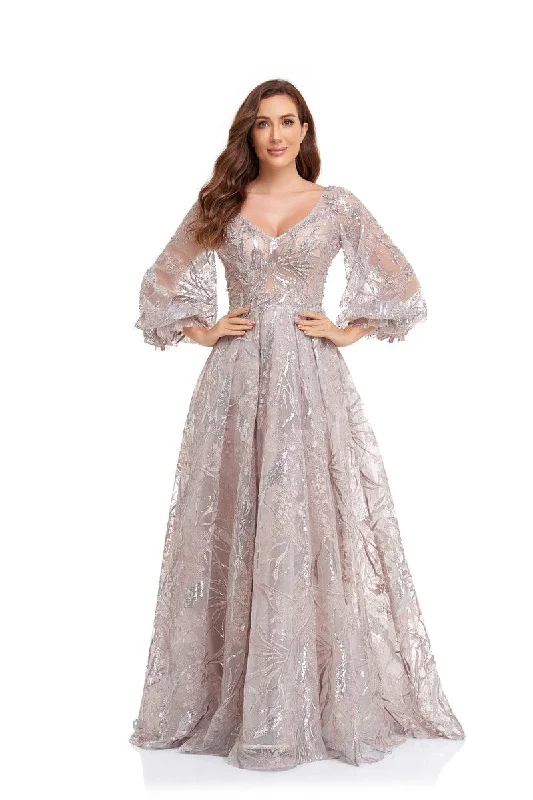 Score Huge Discounts Today!High Couture NR2225 Prom Long Puff Sleeve Glitter Ball Gown Score Huge Discounts Today!High Couture NR2225 Prom Long Puff Sleeve Glitter Ball Gown