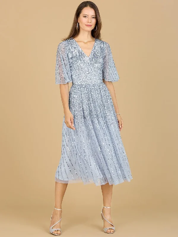 Shop Today, Save Tomorrow!Lara Dresses 29221 Sequin Short Sleeve Formal Midi  Dress