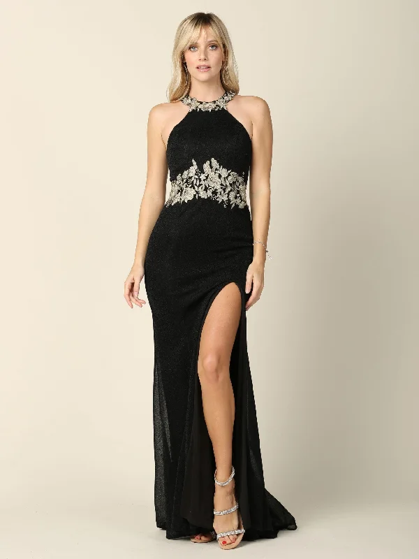 The Best Deals Won’t Wait!Long Formal Fitted Halter Metallic Prom Dress Sale