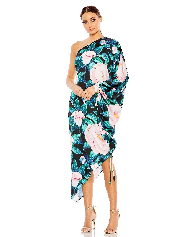 Limited Time Offer!Mac Duggal 11404 High Low One Shoulder Floral Cocktail Dress