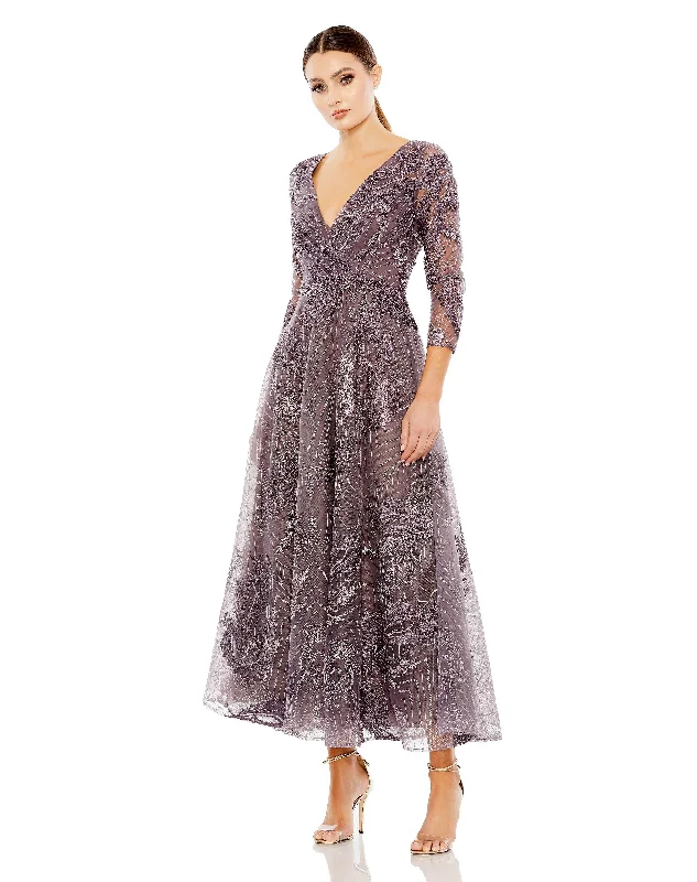 Seasonal Sale – Shop Now!Mac Duggal 20336 Formal Long Sleeve Tea Length Dress